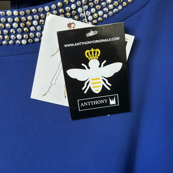 ANTHONY Originals Elegant Blue Mini Dress with Rhinestone Accents Long Sleeve 3X - Picture 6 of 11